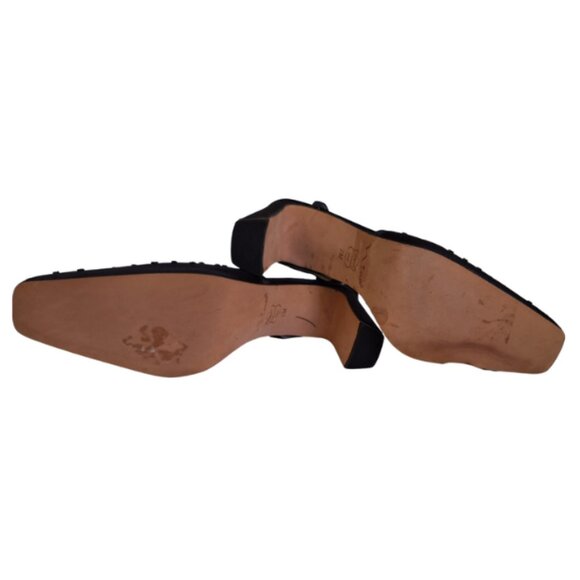 Vintage Nina Womens Heels Beaded Black Satin Slingback Block - Formal Party Hoco - Picture 6 of 6